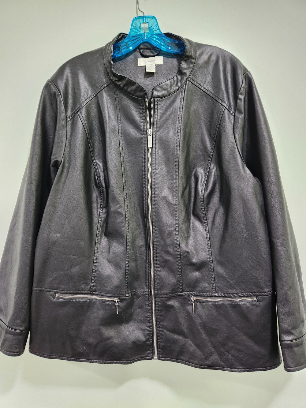 CJ Banks Black Leather Zip-Front Jacket